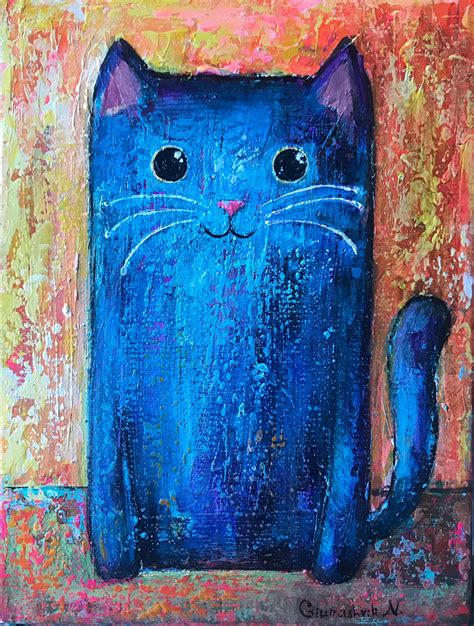 Katze Kunst Katze Malerei Original Acryl Gem Lde Auf Etsy