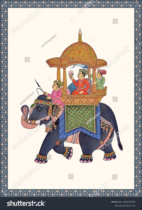 Traditional Mughal Emperor Riding Elephant Caravan Stock Vector