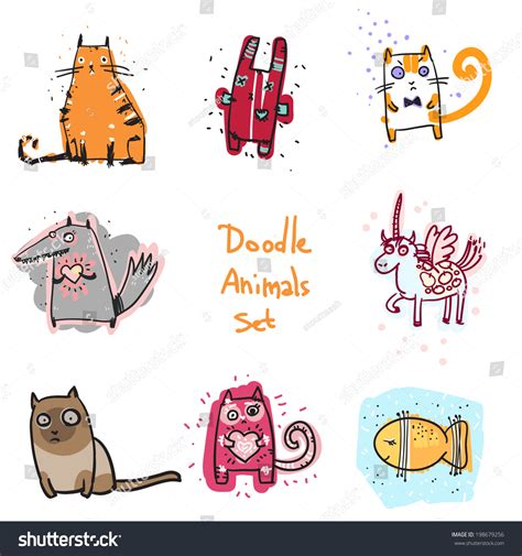 Cute Doodle Animals Illustration Set - 198679256 : Shutterstock