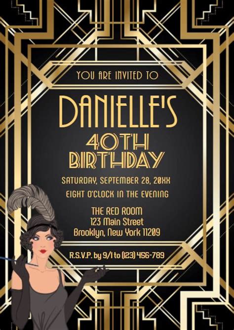 Art Deco Great Gatsby Birthday Invitation Digital Etsy