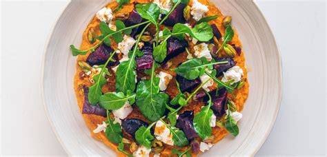 Roast Beetroot Salad Recipe With Feta Rucola And Pistachios On Cumin Spiced Carrot