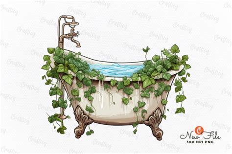 Antique Bathtub With Vines Watercolor Graphic By Crafticy Creative