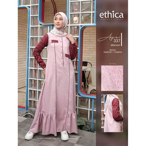 Jual Cod Gamis Wanita Terbaru Ethica Ayumi Denim Blue Maroon