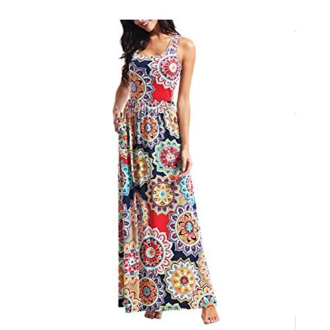 Halife Women Floral Boho Dress Sleeveless Casual Swing Ethnic Bohemian