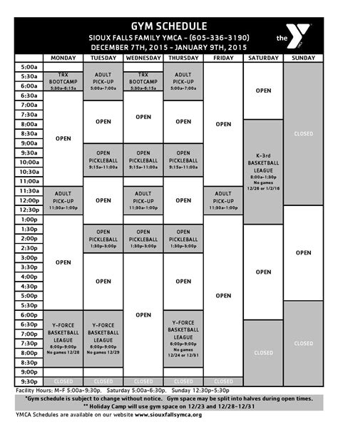 Downtown YMCA Gym Schedule by Sioux Falls YMCA - Issuu