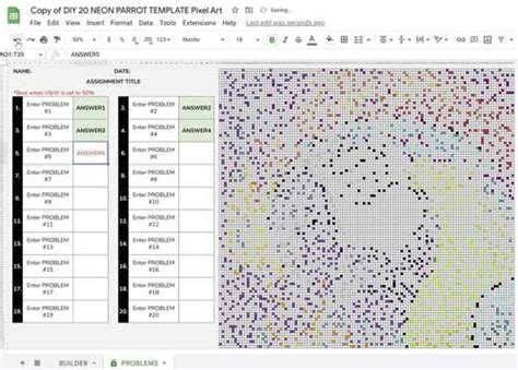 GOOGLE SHEETS DIY Digital Pixel Art Template EDITABLE | Neon Parrot