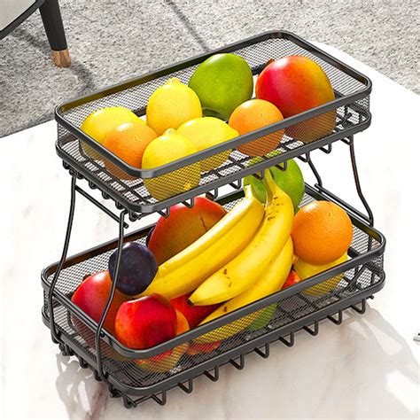 Ornix 2 Tier Fruit Basket Countertop For Kitchen Farmhouse Vegetable