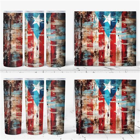 Painted Puerto Rico Flag Wrap For 20oz Skinny Tumblers Sublimation Design Straight And Tapered Png