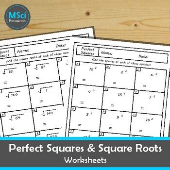 perfect squares square roots worksheets review revision  msci resources