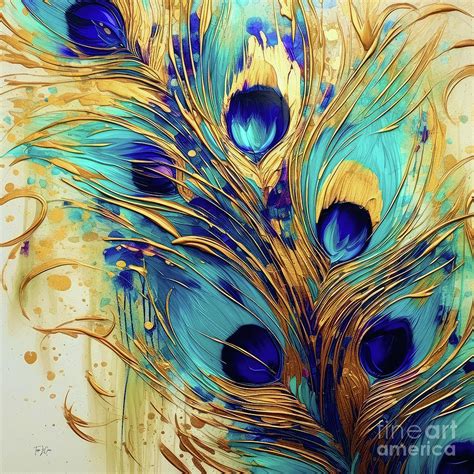 Golden Peacock Feathers Painting by Tina LeCour - Fine Art America