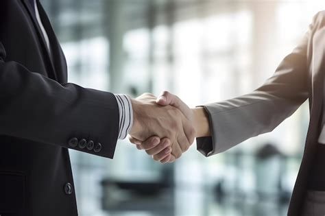 Premium AI Image Photo Of A Man And Women Shaking Hands Wearing Suits