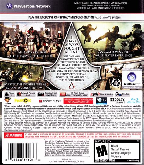 Assassin S Creed Brotherhood 2010 Playstation 3 Box Cover Art Mobygames