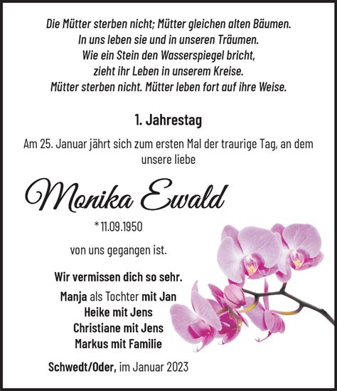 Traueranzeigen von Monika Ewald Märkische Onlinezeitung Trauerportal