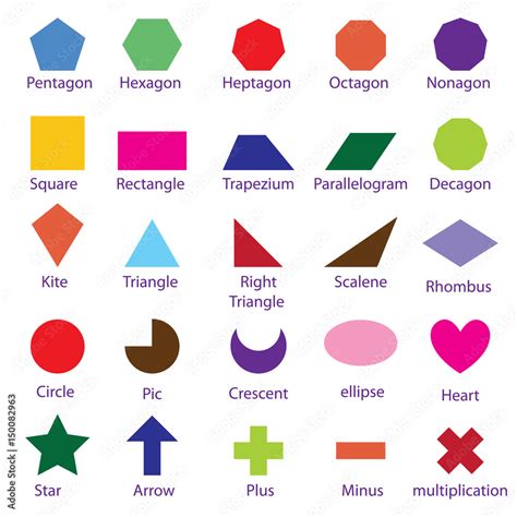 Vector shape sign design, Minus, Plus, Crescent, Star, Decagon, Octagon, Heptagon, Hexagon ...