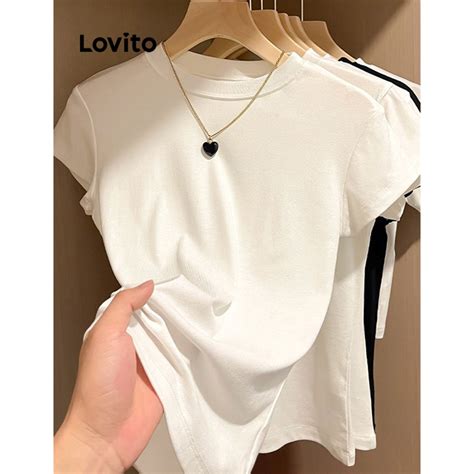 Lovito Casual Camiseta Básica Lisa para Mulheres LNE18050 Branco