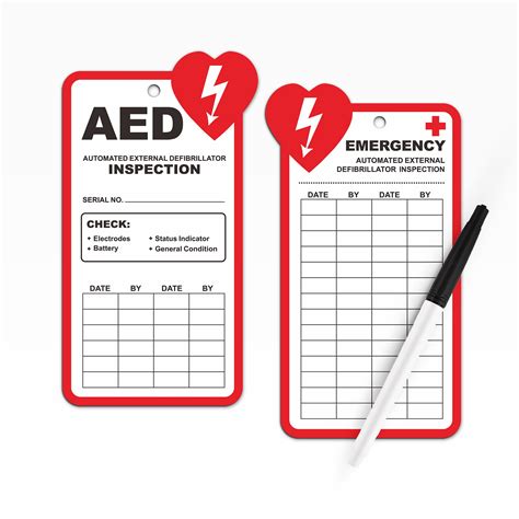 Buy AED Automated External Defibrillator Inspection Record Tags 25