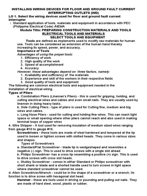 Electrical Tools | PDF | Electrical Wiring | Wire