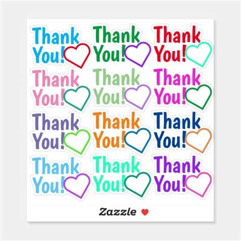 Fun Colorful Thank You Heart Shape Stickers Zazzle