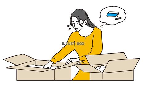 無料イラスト 荷物の中なら大事なものを探す女性