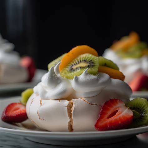 Nueva Zealands Pavlova Postre Merengue Dulce Y Delicado Con Crema