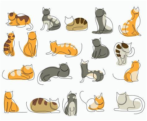 Doodle Continuous Freehand Sketch Drawing Of Cat Pose Collection Cute