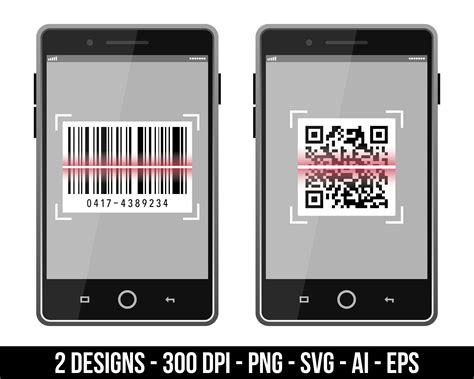 Scan QR Code And Barcode To Smartphone Clipart Set Digital Etsy