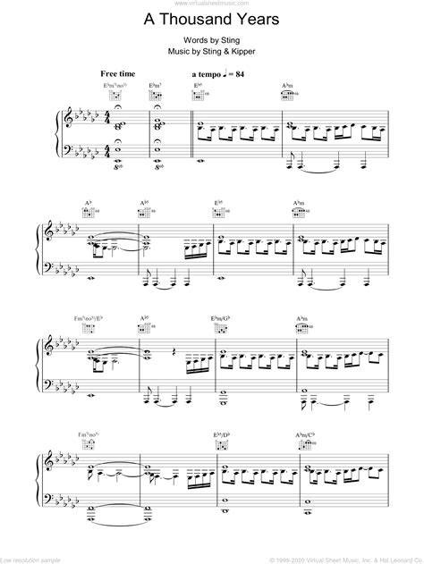 Sting A Thousand Years Sheet Music For Voice Piano Or Guitar