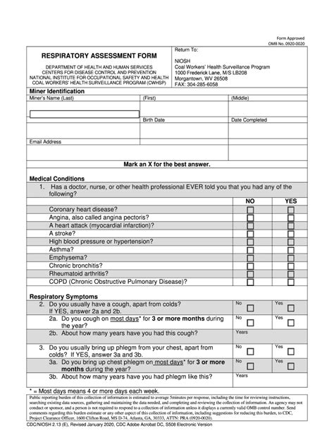 Fillable Online Respiratory Assessment Form Respiratory Assessment