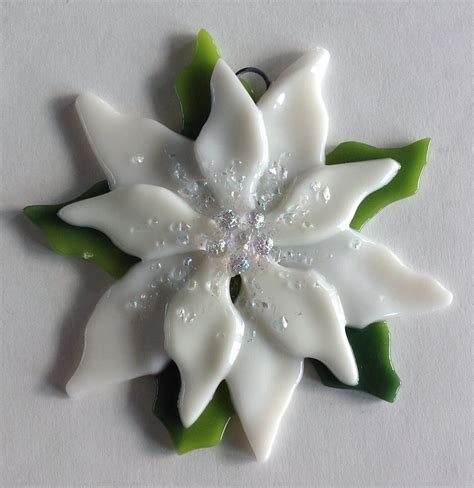 Fused Glass Christmas Ornament Poinsettia In Cream Etsy