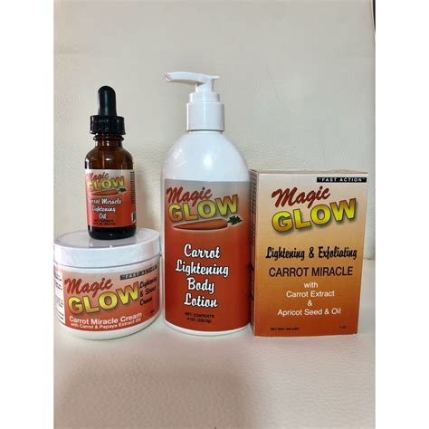 Magic Glow Carrot Cream 4oz Lightening Lotion 8oz Serum 1oz