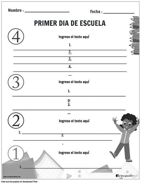 Primer día de clases Imprimible con lápices Storyboard