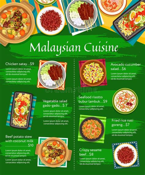 Malaysian Food Cuisine Menu Lunch Meals Poster Stock Vector