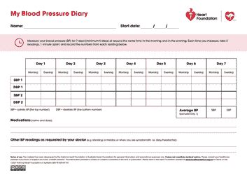 Blood Pressure Diary - Heart Foundation Download Fillable PDF ...