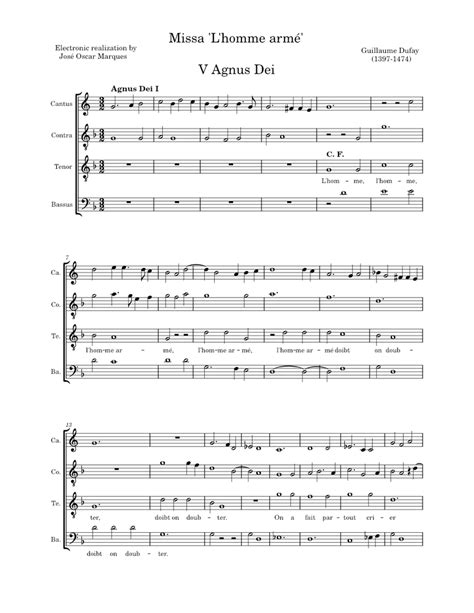 Dufay Agnus Dei From The Missa Lhomme Armé Sheet Music For Soprano