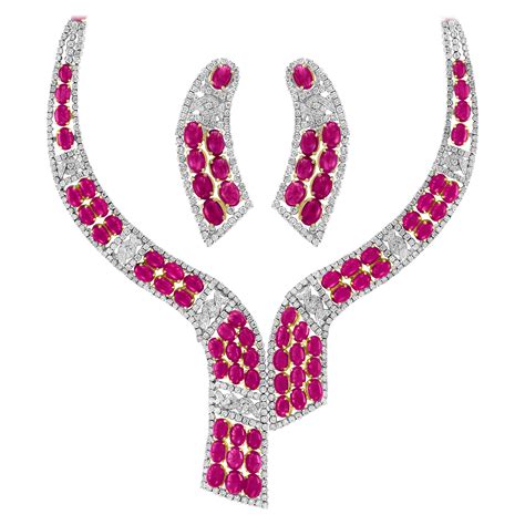 Karat Gold Diamond Burma Ruby Necklace Suite For Sale At Stdibs