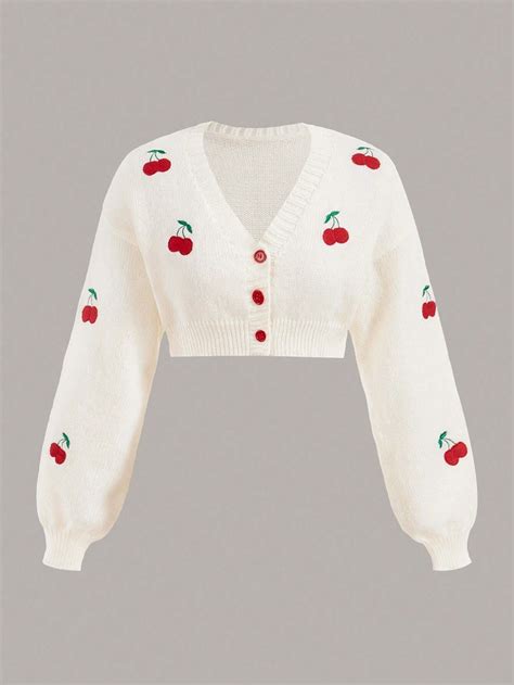 Our Kawaii Cherry Embroidery Lantern Sleeve Crop Cardigan Is Such A