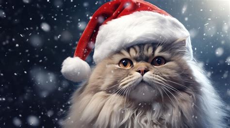 Premium AI Image A Cat Wearing A Santa Hat In The Snow