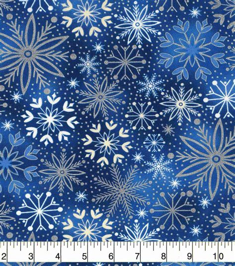 Christmas Cotton Fabric Blue Foiled Snowflakes On Blue Joann