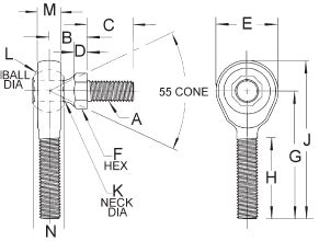 Rod End Ball Joint Male W Stud L