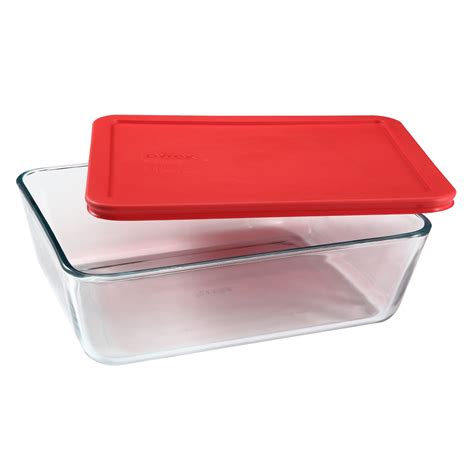 11 Cup Rectangular Glass Food Storage Container With Red Lid Pyrex