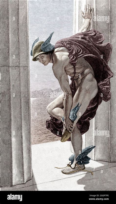 Colorized Historical Illustration Of The Ancient Roman God Mercury