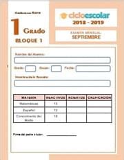 Examen Mensual Bloque 1 Primer Grado 2018 2019 Ciclo Escolar