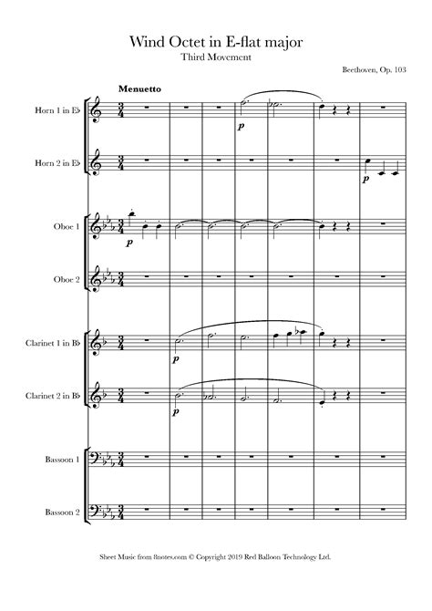 Beethoven Wind Octet In E Flat Major Op 103 Third Movement Sheet