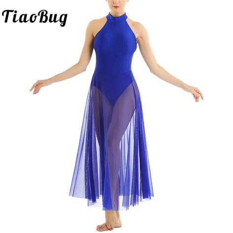 Womens Full Length Lyrical Dance Dress Sleeveless Mock Neck Flowy