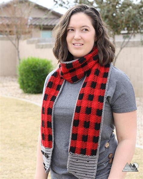 Buttoned Plaid Crochet Scarf - Winding Road Crochet