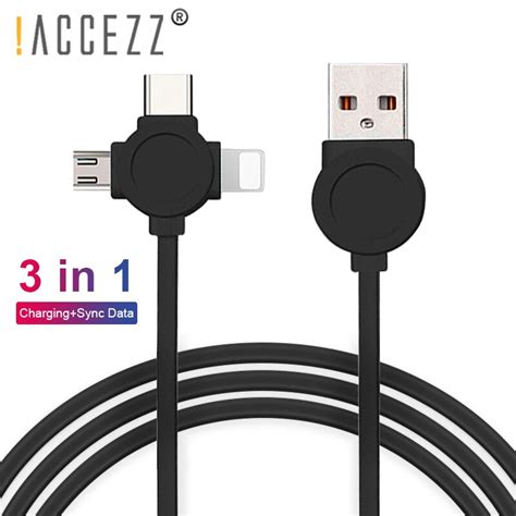 ACCEZZ 3ใน1 Lighting Data Cable 8 PinสำหรบiPhone X 7 8 6 Micro USB