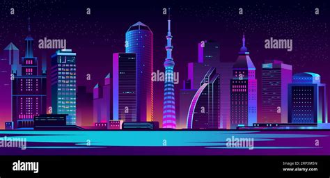 Vector megápolis modernas por la noche Edificios de color púrpura