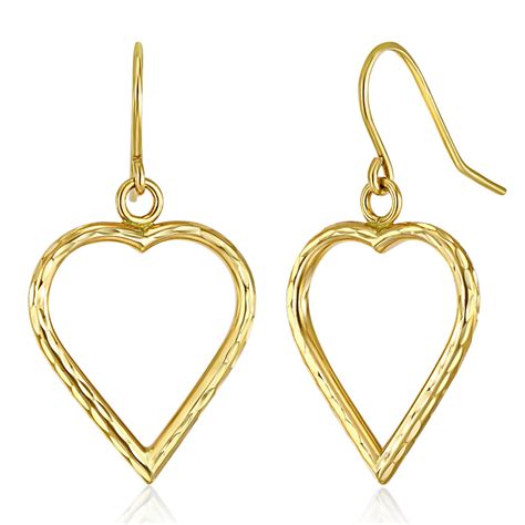 Wellingsale Ladies 14k Yellow Gold Polished Heart Shaped Drop Earrings