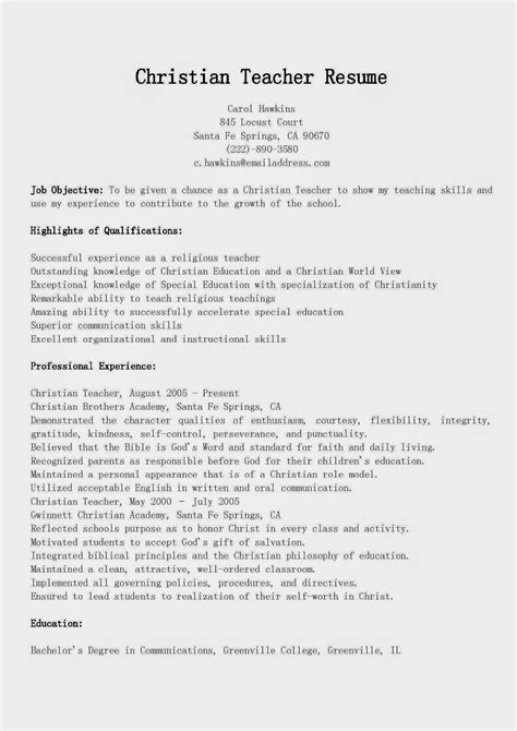 Resume Samples Christian Teacher Resume Sample