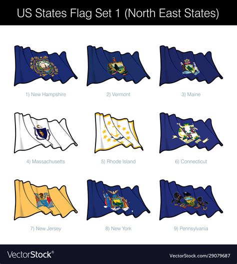 Us states flag set - north east Royalty Free Vector Image